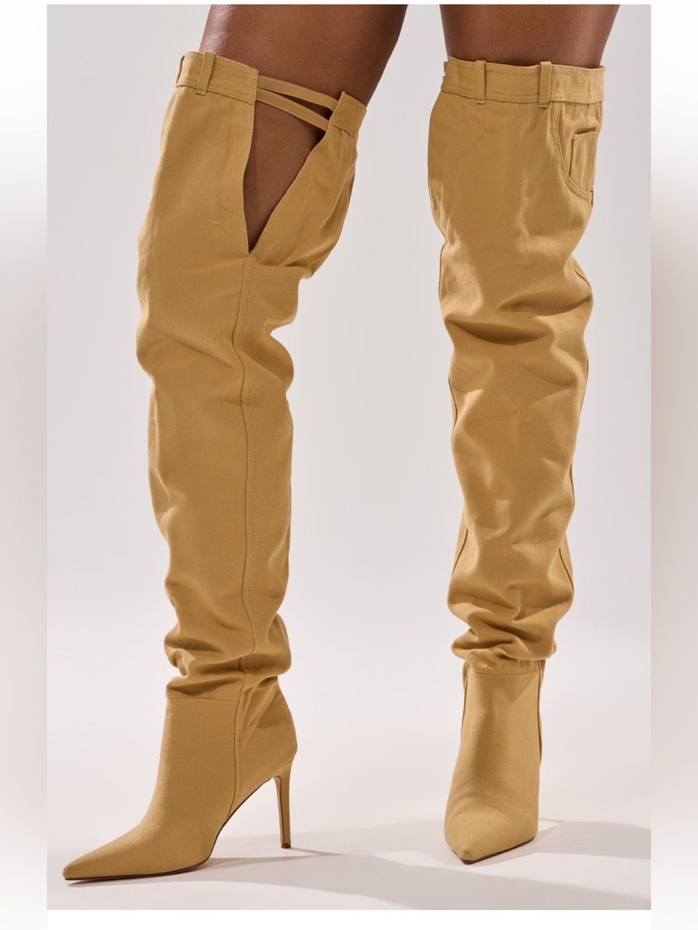 🔥🔥AZALEA WANG JEANNI TAN PANT DETAIL OVER THE KNEE BOOT SIZE 9
